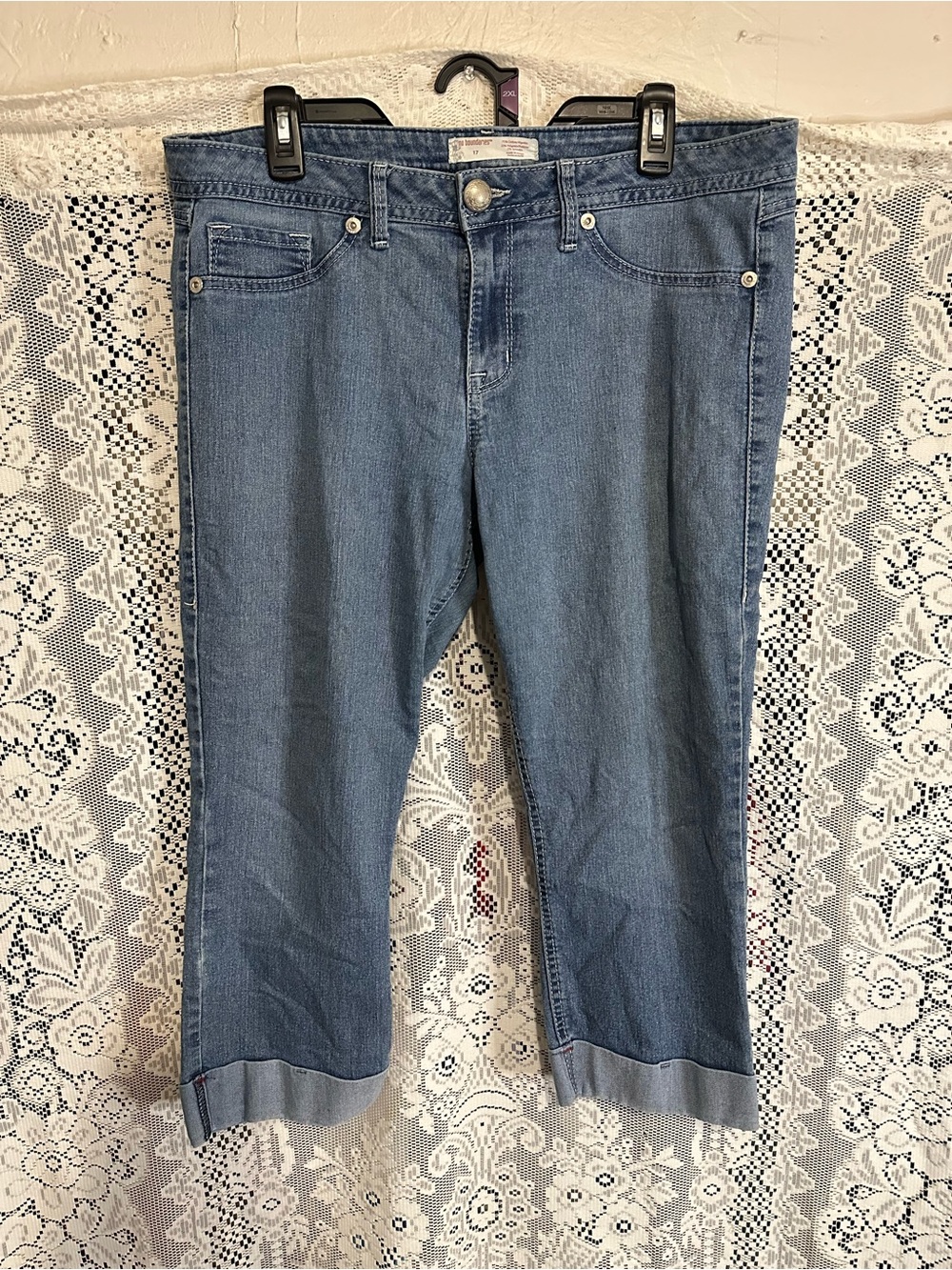 No Boundaries Light Blue Cropped Jeans with Cuffed Hem